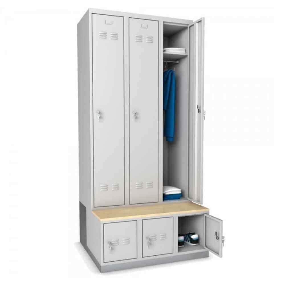 Vestiar metalic, 3+3 compartimente, cu bancuta, bara umerase, 900x800x2156mm, gri, B4U