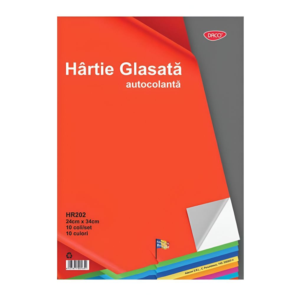 Hartie glasata autocolanta lucioasa 24X34cm 10 file/set DACO