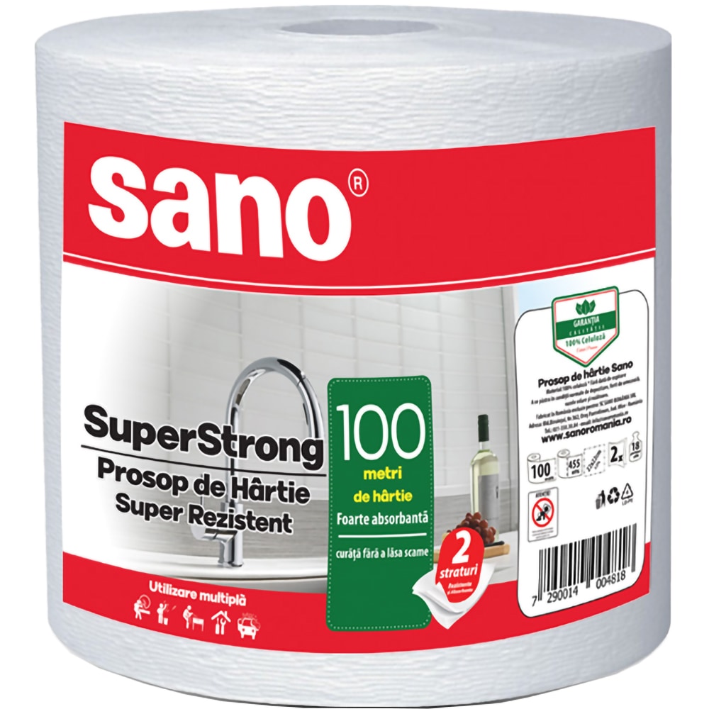 Prosop de hartie, monorola, 2 straturi, 455 foi, 100 m, SANO