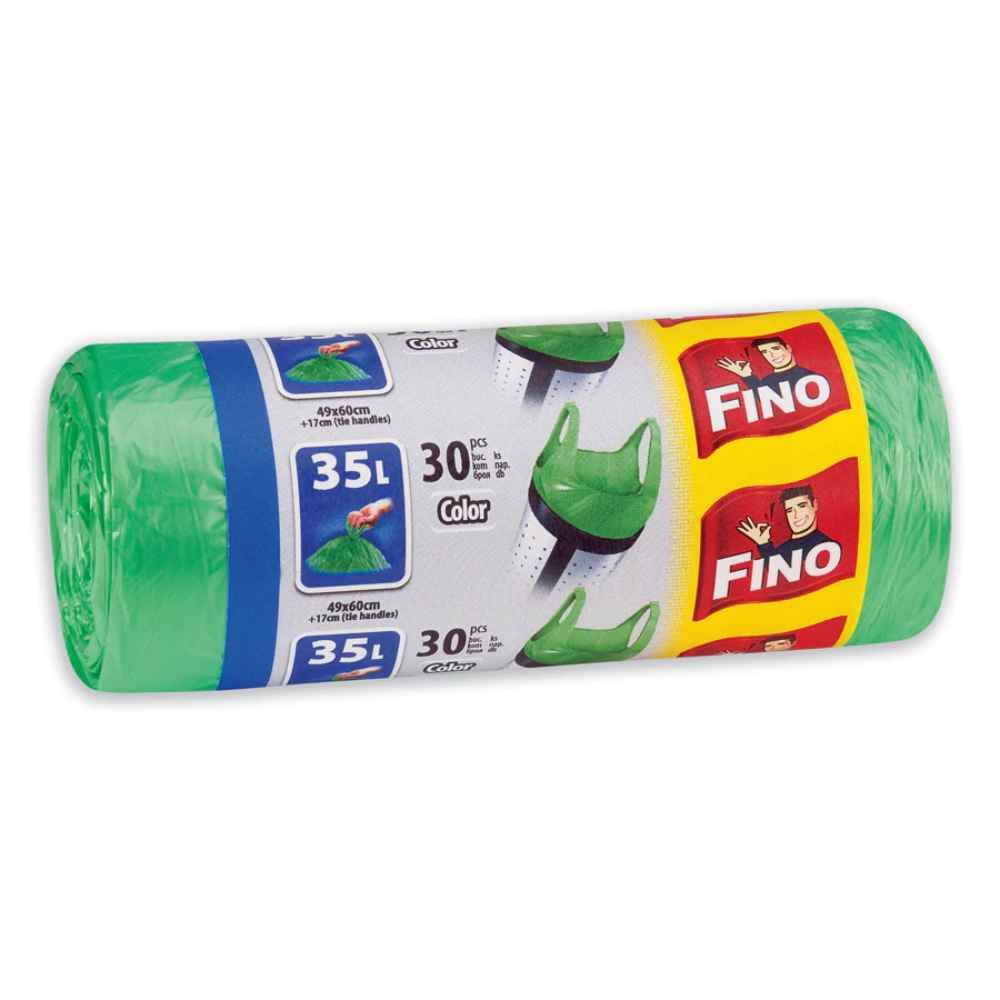 Saci de gunoi menajer, 35 l, 30 buc, verde, FINO