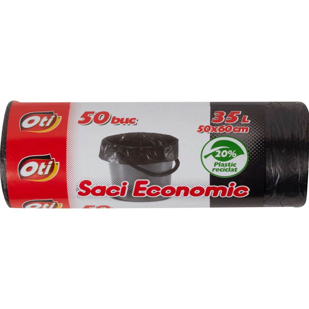 Saci de gunoi menajer, 35 l, 50 buc, negru, OTI