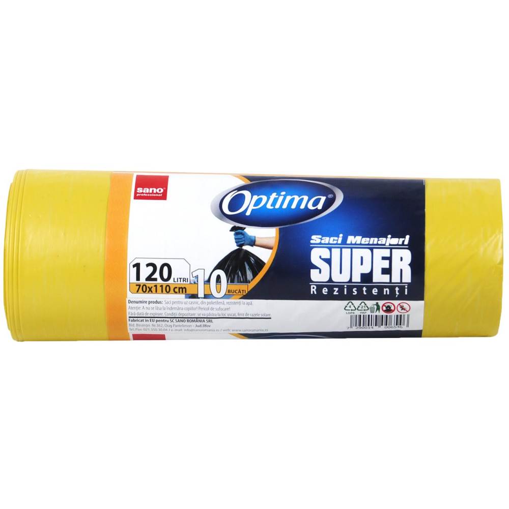 Saci de gunoi menajer, 120 l, 10 buc, galben, SANO OPTIMA SUPER