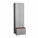 Vestiar metalic, 4+4 compartimente, bara umerase, bancuta, 600x800x2170mm, gri, B4U