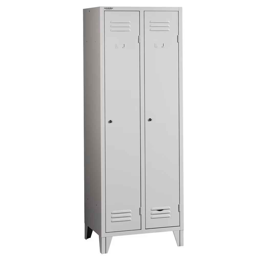 Vestiar metalic, 2 compartimente, cu picioare, bara umerase, 800x450x1800mm, gri, A888 B4U