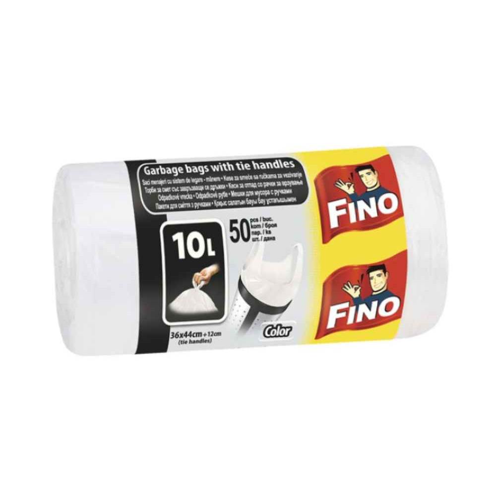 Saci de gunoi menajer, 10 l, 50 buc, cu urechi de prindere, alb, FINO