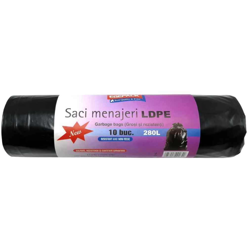 Saci de gunoi menajer, 280 l, 10 buc, negru, EGEPACK