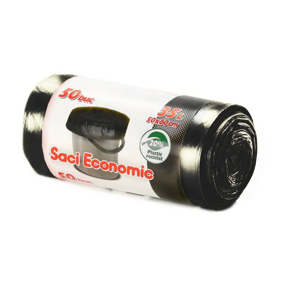 Saci de gunoi menajer, 35 l, 50 buc, negru, OTI