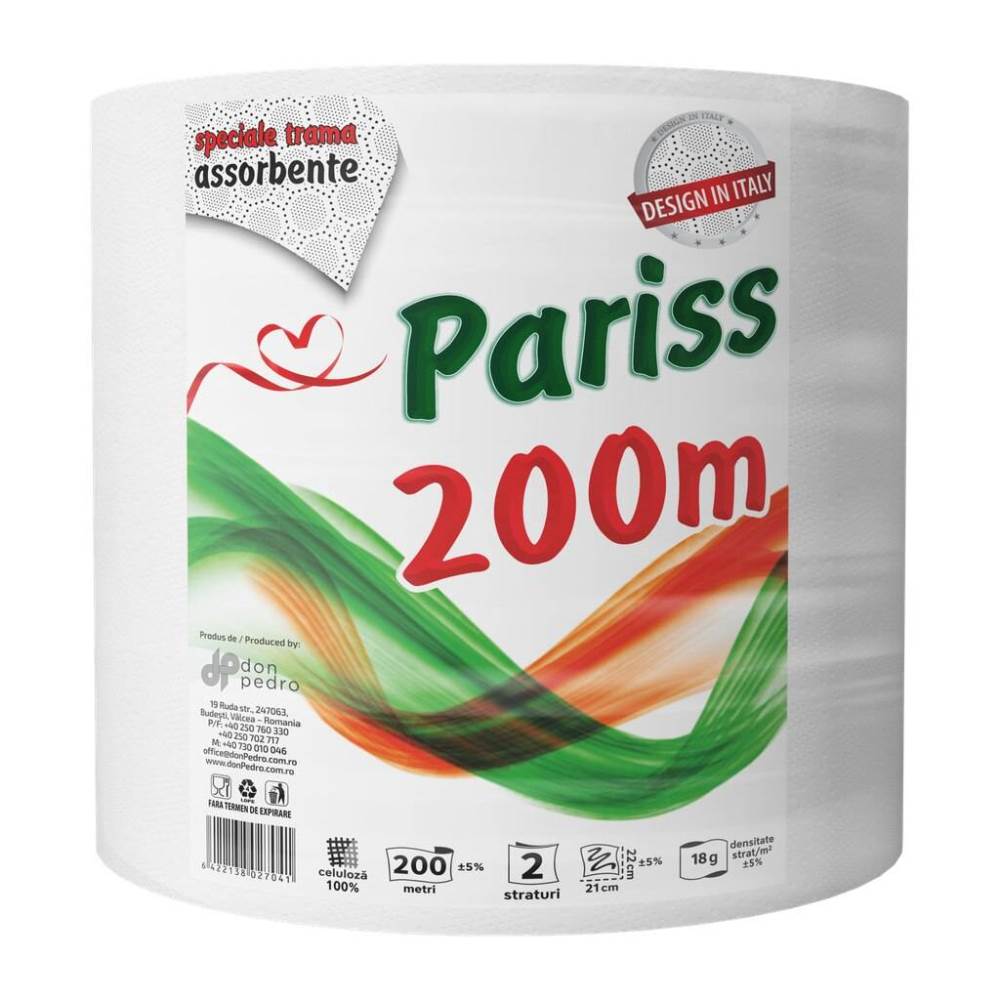 Prosop de hartie, monorola, celuloza, derulare centrala, 2 straturi, 952 foi, 200 m, PARISS