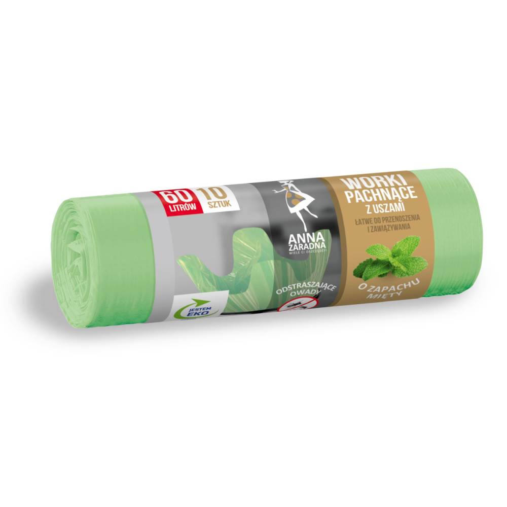 Saci menajeri, 60 l, 10 buc, cu urechi de prindere, verde, ANA