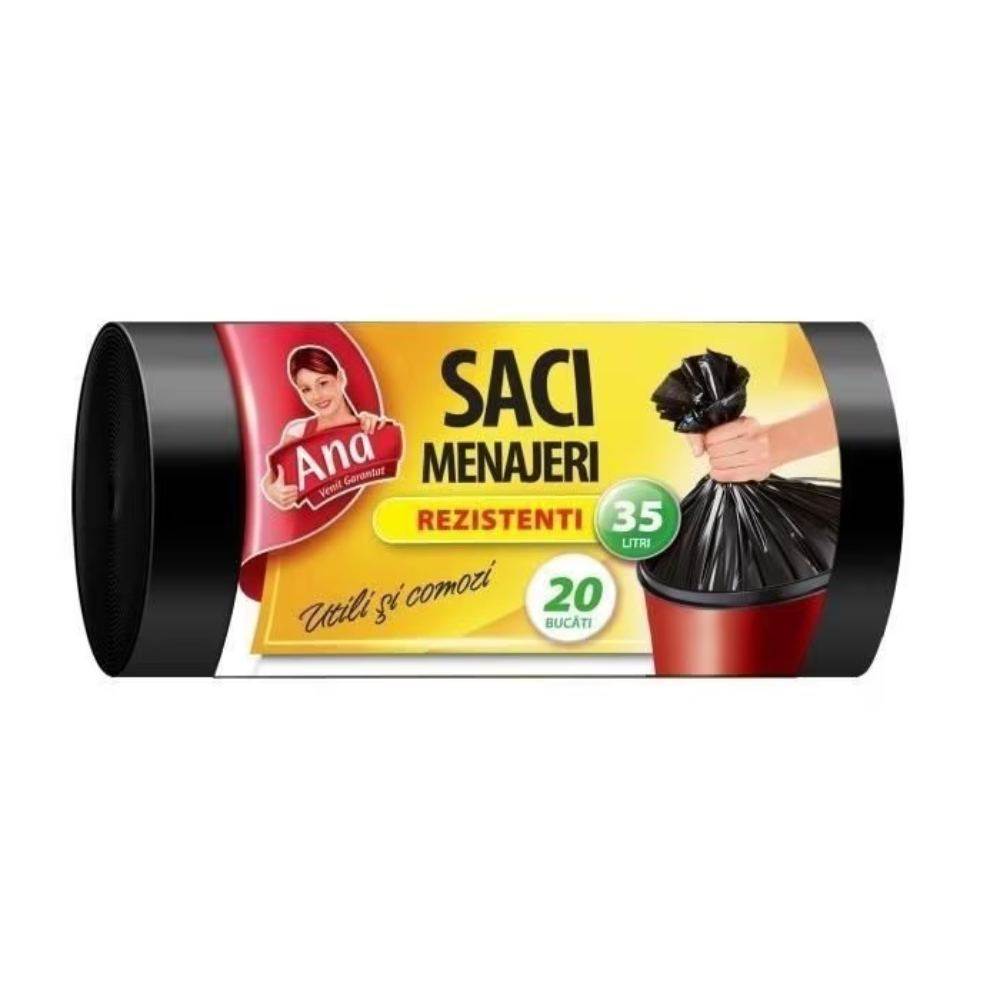 Saci de gunoi menajer, 35 l, 20 buc, negru, ANA