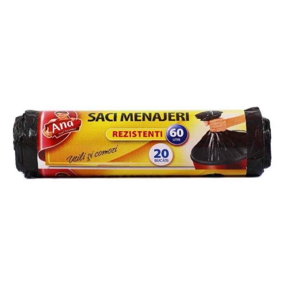 Saci menajeri, 60 l, 20 buc, negru, ANA HDPE