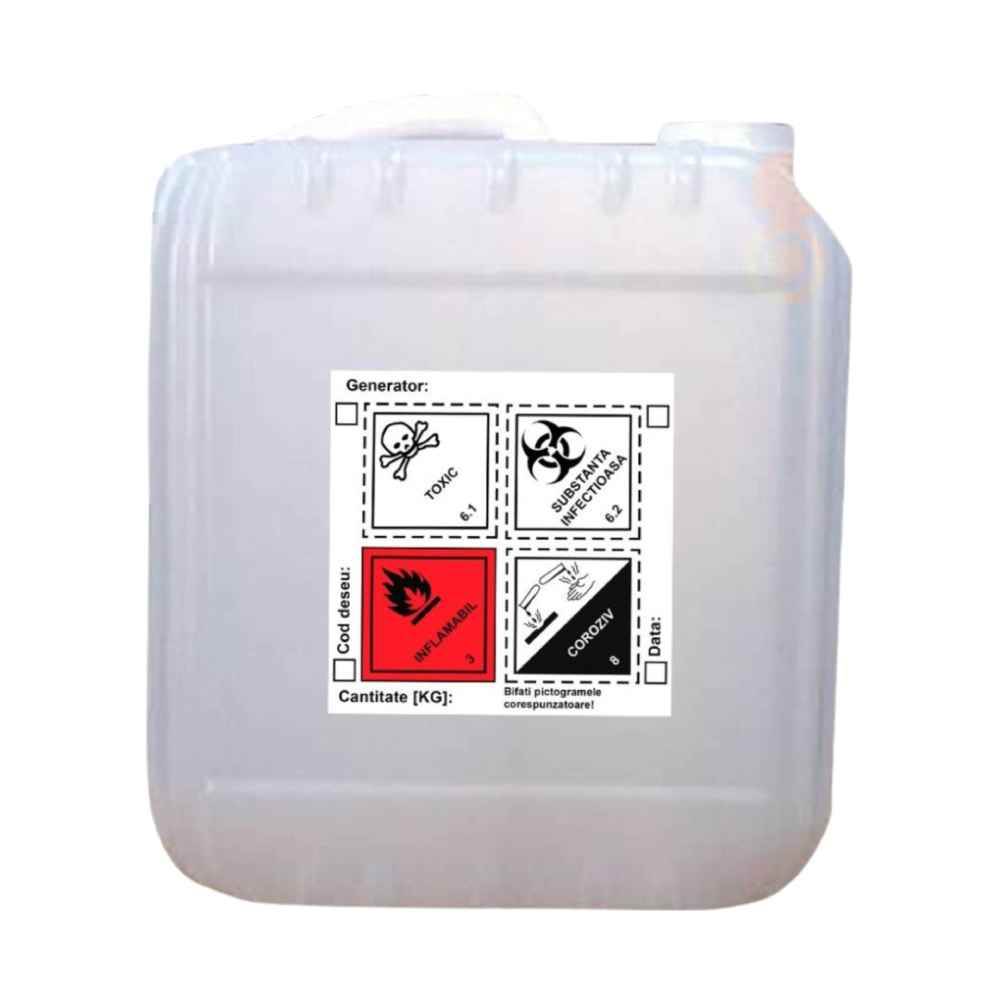 Recipient tip bidon filetat pt colectare deseuri chimice lichide cu marcaj toxic prevazut 10L