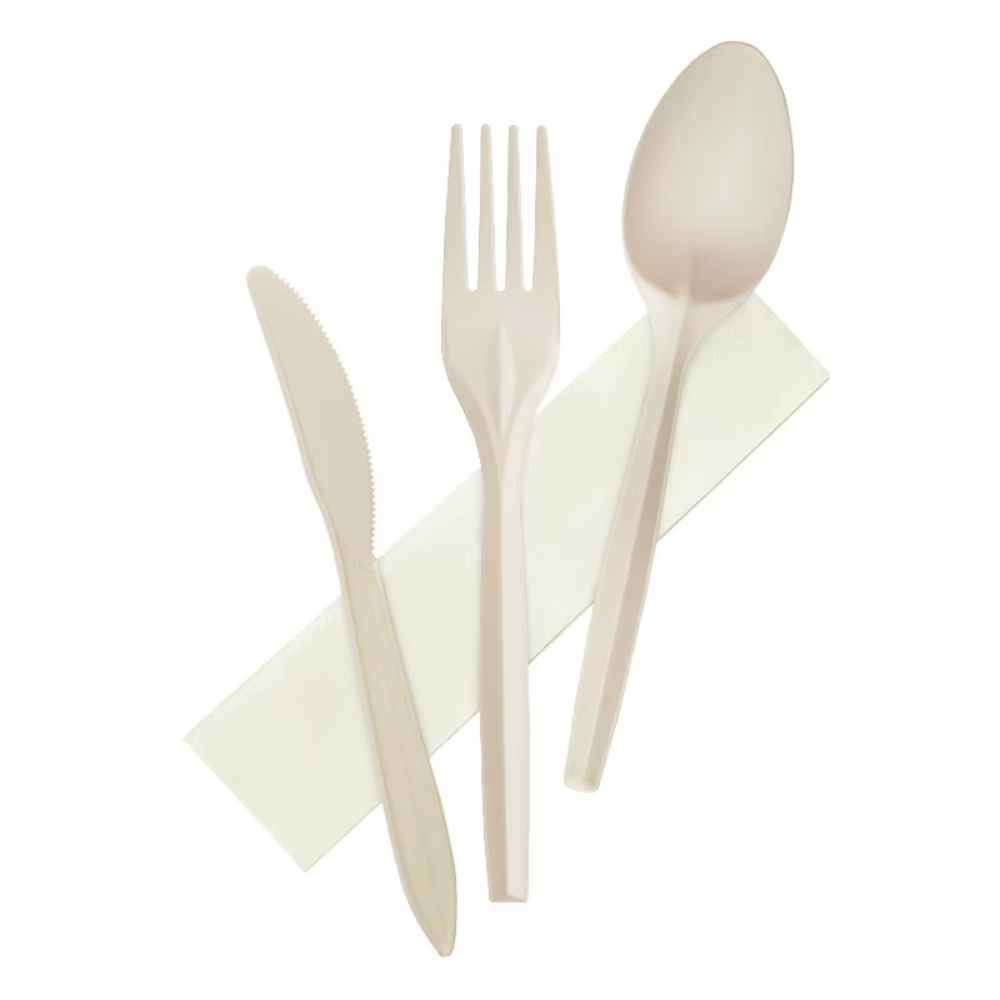 Set catering unica folosinta biodegradabil CPLA cutit, furculita, lingura, servetel CN