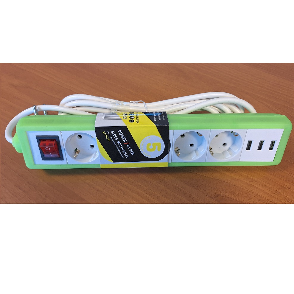 Prelungitor 5 metri 5 prize schuko 3 iesiri USB cu intrerupator cablu 3x1mm CN