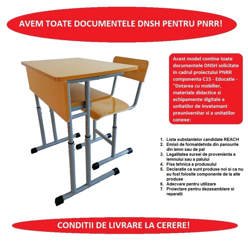 Set banca scolara individuala reglabila lemn 700x500xh810 mm si scaun RK B4U DNSH