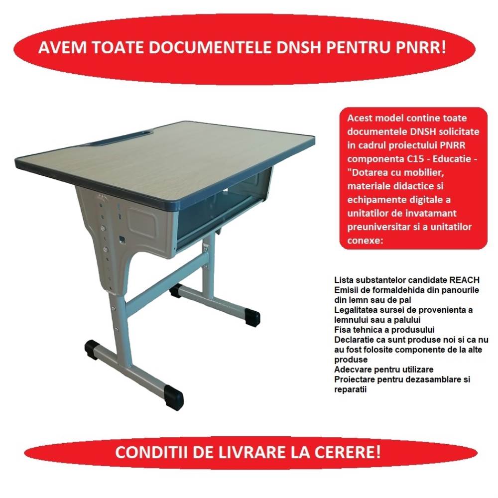 Banca scolara individuala reglabila METAL-lemn 700x500xh810 UNIVERSAL 2 B4U DNSH