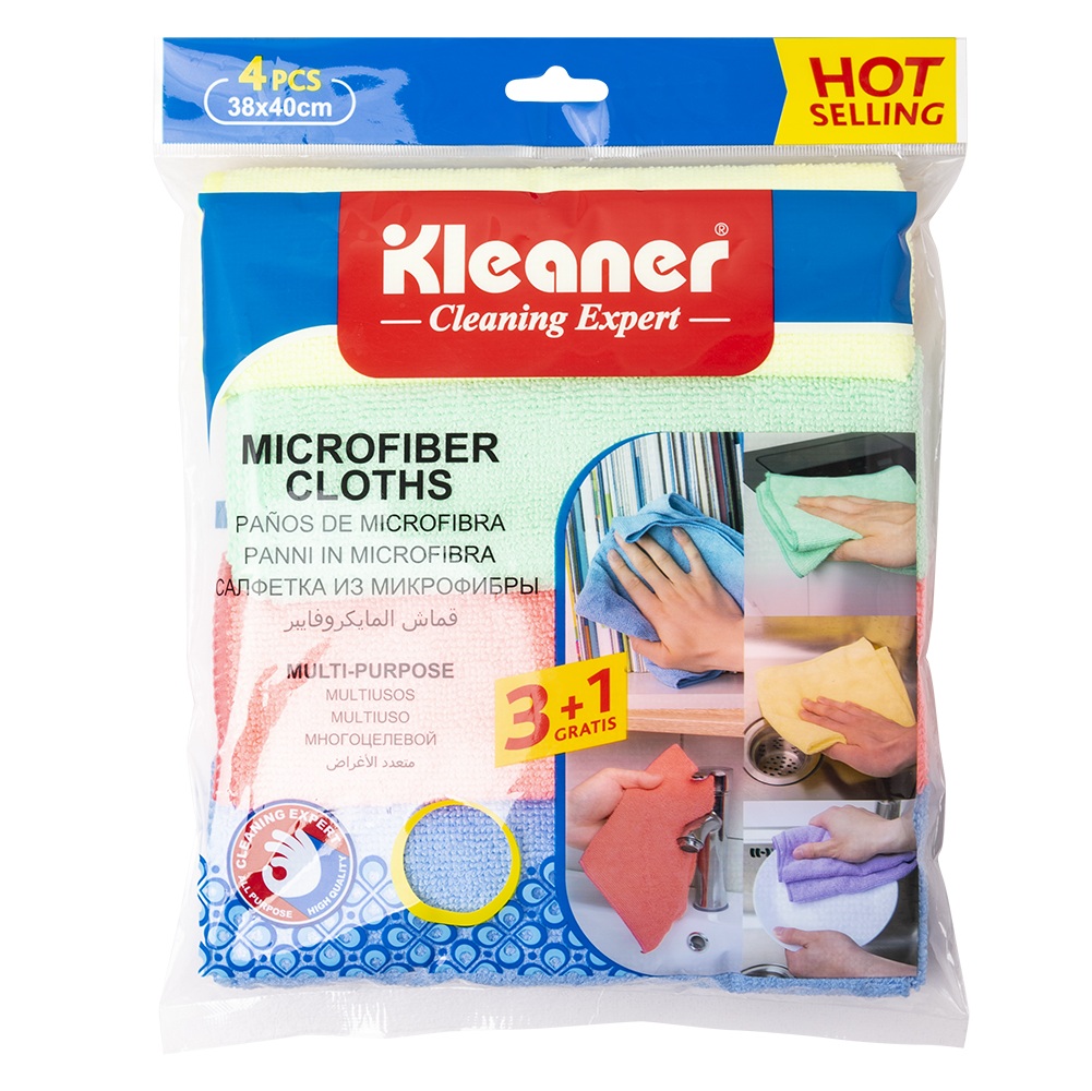 Lavete microfibra 38x40cm 4 buc/set Kleaner GSG004