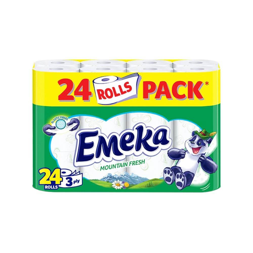 [27100124] Hartie igienica 3 straturi cu tub alba gofrata celuloza 24 role Mountain Fresh EMEKA
