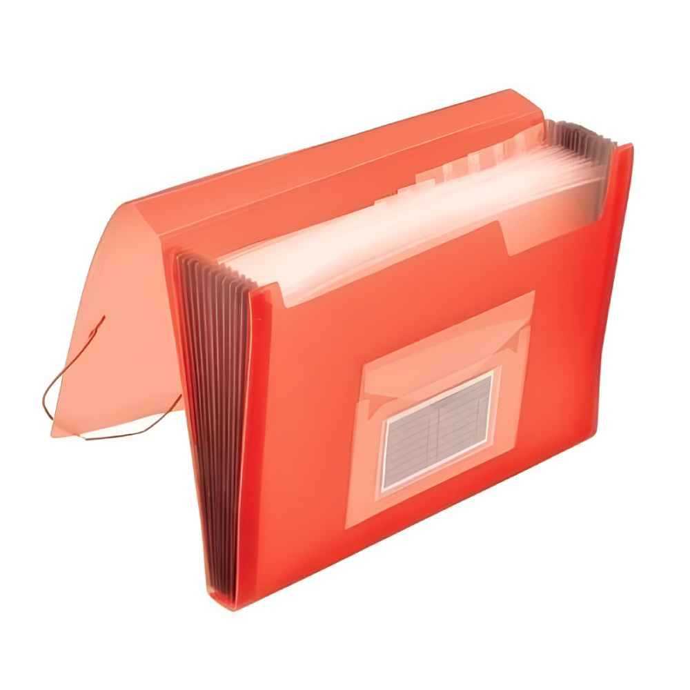 [30883803] Mapa CN 8819 rosu transparent, cu burduf si 12 separatoare, cu elastic