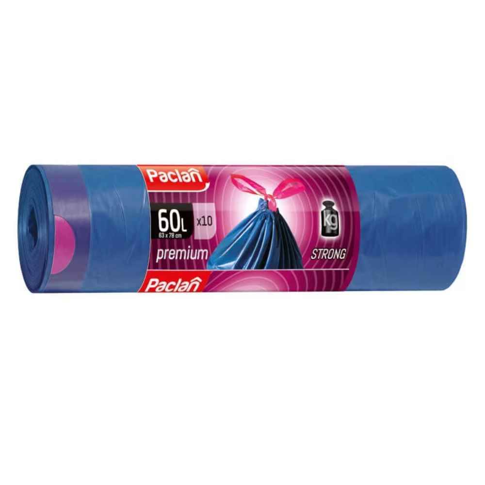 [71099686] Saci de gunoi menajer, 60 l, 10 buc, cu snur, negru, PREMIUM PACLAN