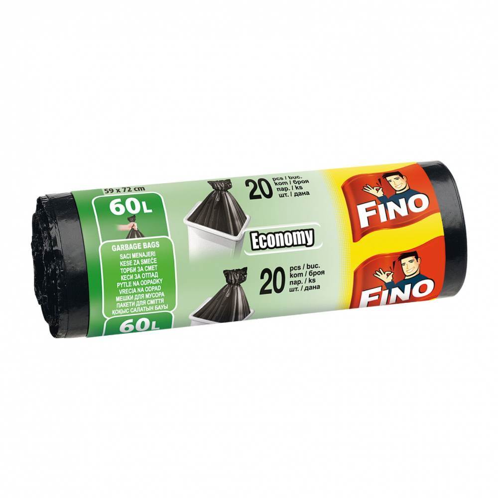 [71069689] Saci menajeri, 60 l, 20 buc, negru, FINO