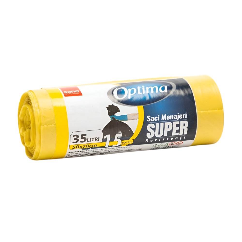 [71041975] Saci menajeri, 35 l, 15 buc, galben, SANO OPTIMA SUPER