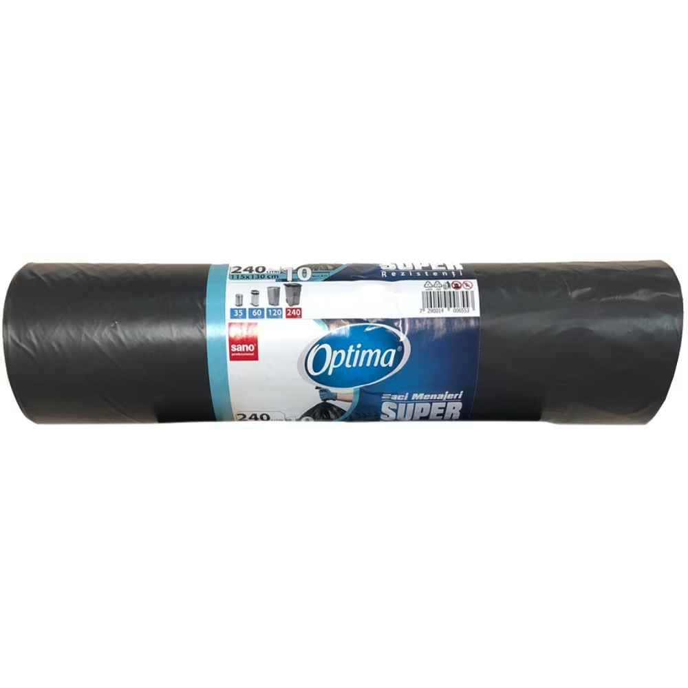 [71044457] Saci de gunoi menajer, 240 l, 10 buc, negru, SANO OPTIMA SUPER