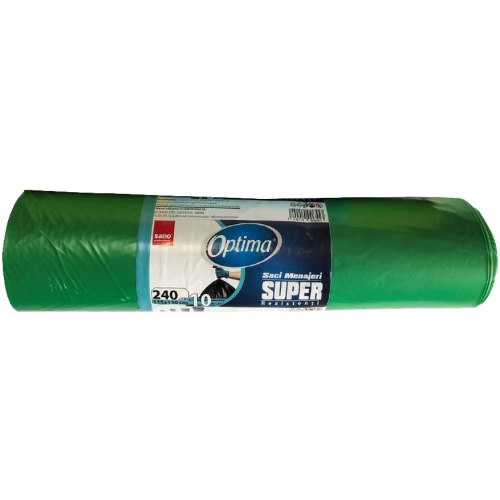 [71090999] Saci de gunoi menajer, 240 l, 10 buc, verde, SANO OPTIMA SUPER