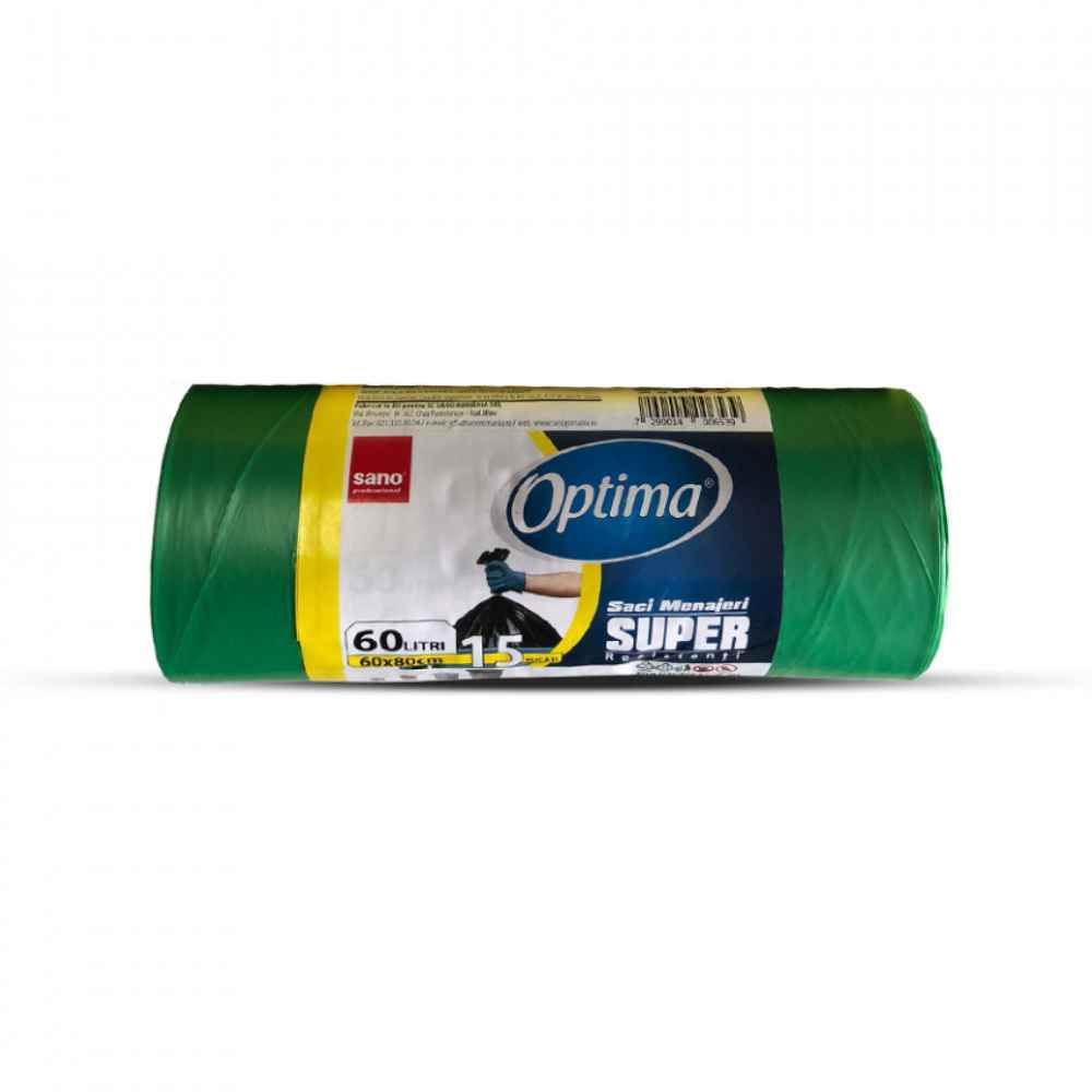 [27589963] Saci menajeri, 60 l, 15 buc, verde, SANO OPTIMA SUPER