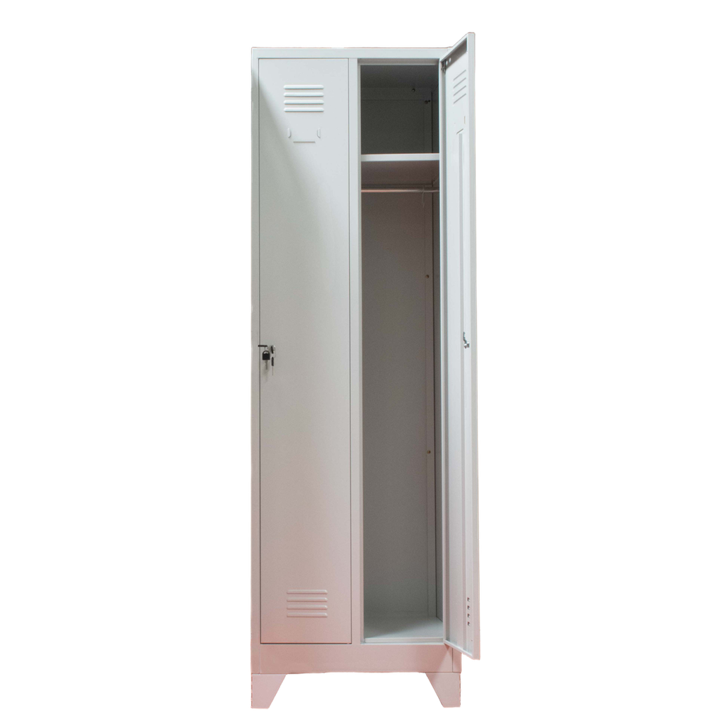 [15422403] Vestiar metalic, 2 compartimente, cu picioare si bara umerase, 600x450x1800mm, gri, A891/8 B4U