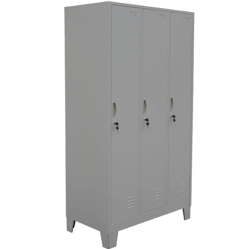 [15460703] Vestiar metalic, 3 compartimente, cu picioare, bara umerase, 900x450x1800mm, gri, B801/8 B4U