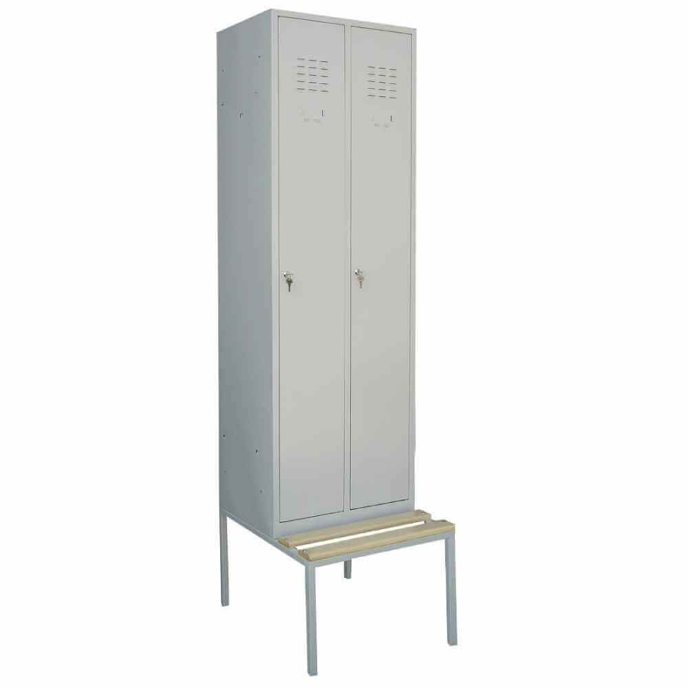 [15427200] Vestiar metalic, 2 compartimente, cu bancuta, bara umerase, 600x700x2200mm, gri, B4U