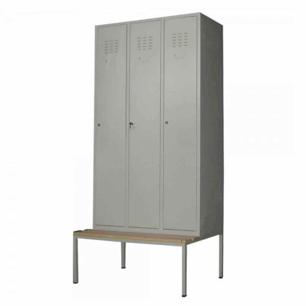 [15427889] Vestiar metalic, 3 compartimente, cu bancuta, bara umerase, 889x700x2200mm, gri, B4U