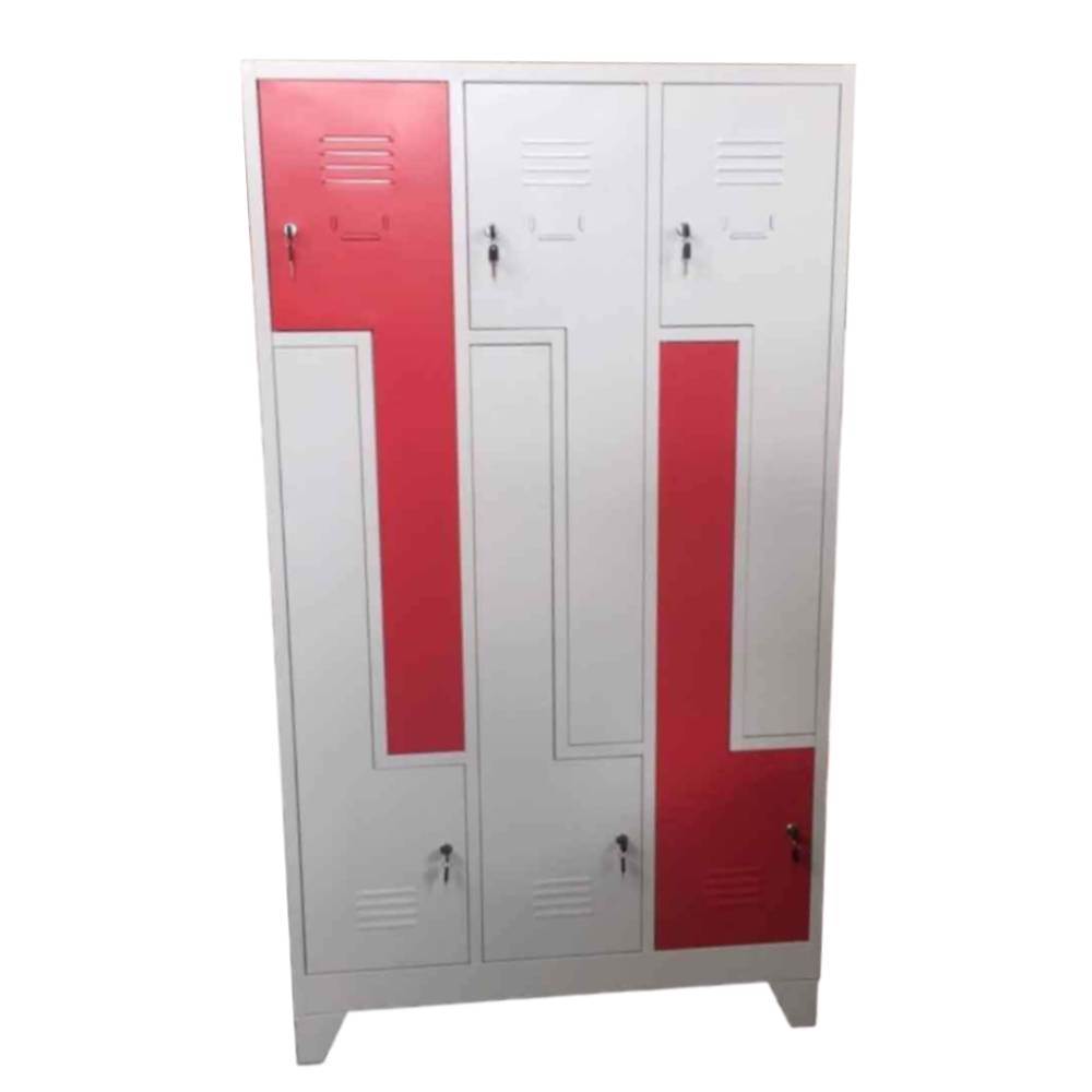 [15478932] Vestiar metalic, 6 cusete 3x2 tip Z, cu picioare, bara umeras, 1020x500x1800mm, rosu-gri, B4U