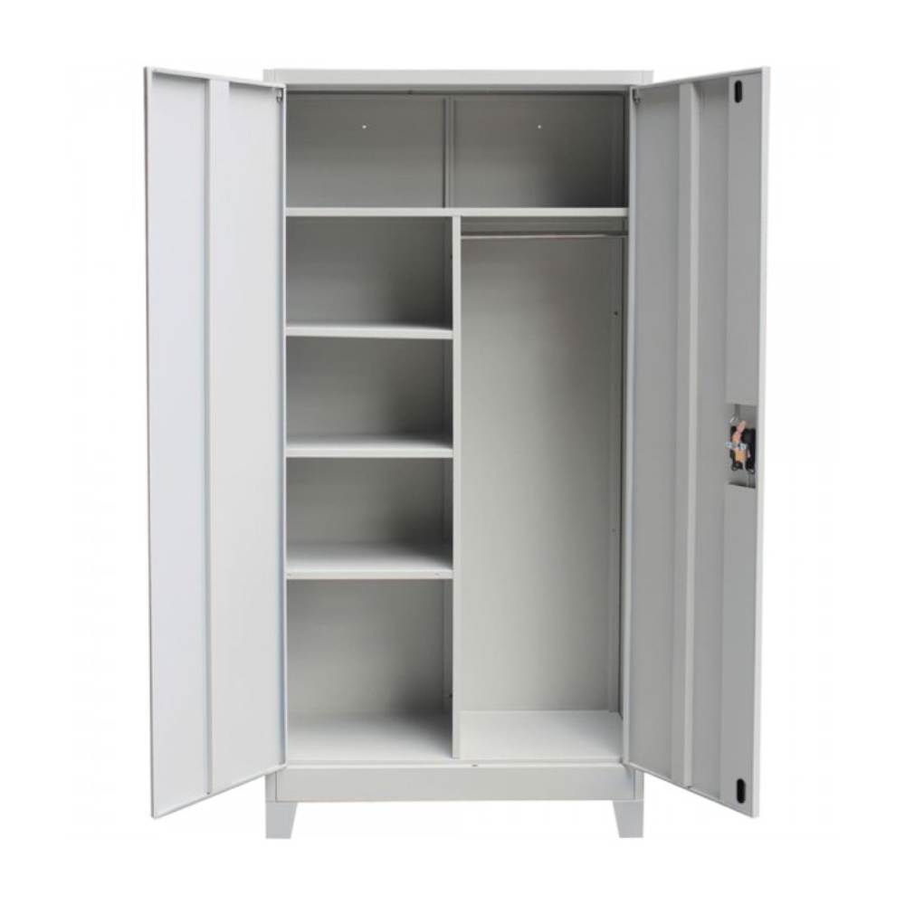 [15466895] Vestiar metalic, 2 compartimente, cu polite, bara umerase, cu picioare, 920x500x1950mm, gri, B4U