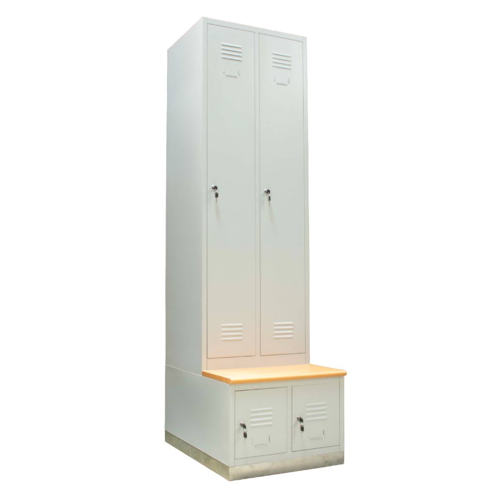 [15422158] Vestiar metalic, 2+2 compartimente, cu bancuta, bara umerase, 600x800x2156mm, gri, B4U, montat