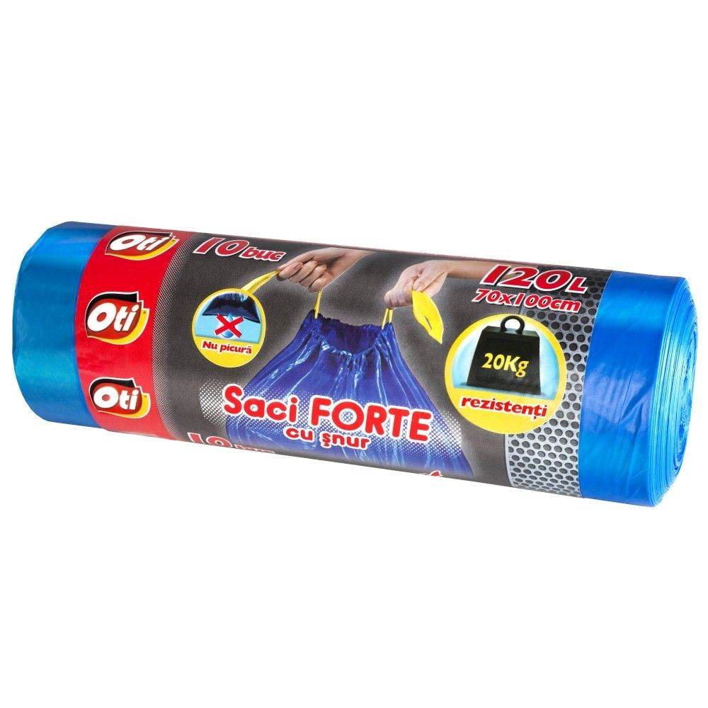 [27021285] Saci de gunoi menajer, 120 l, 10 buc, cu snur, albastru, OTI