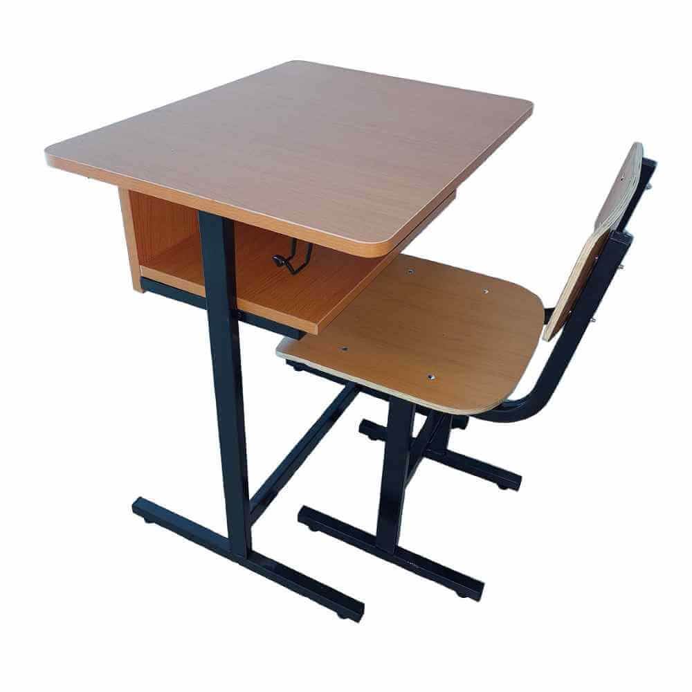[16478501] Set banca scolara individuala fixa lemn cadru rectangular negru 650x500xh760 mm si scaun B4U