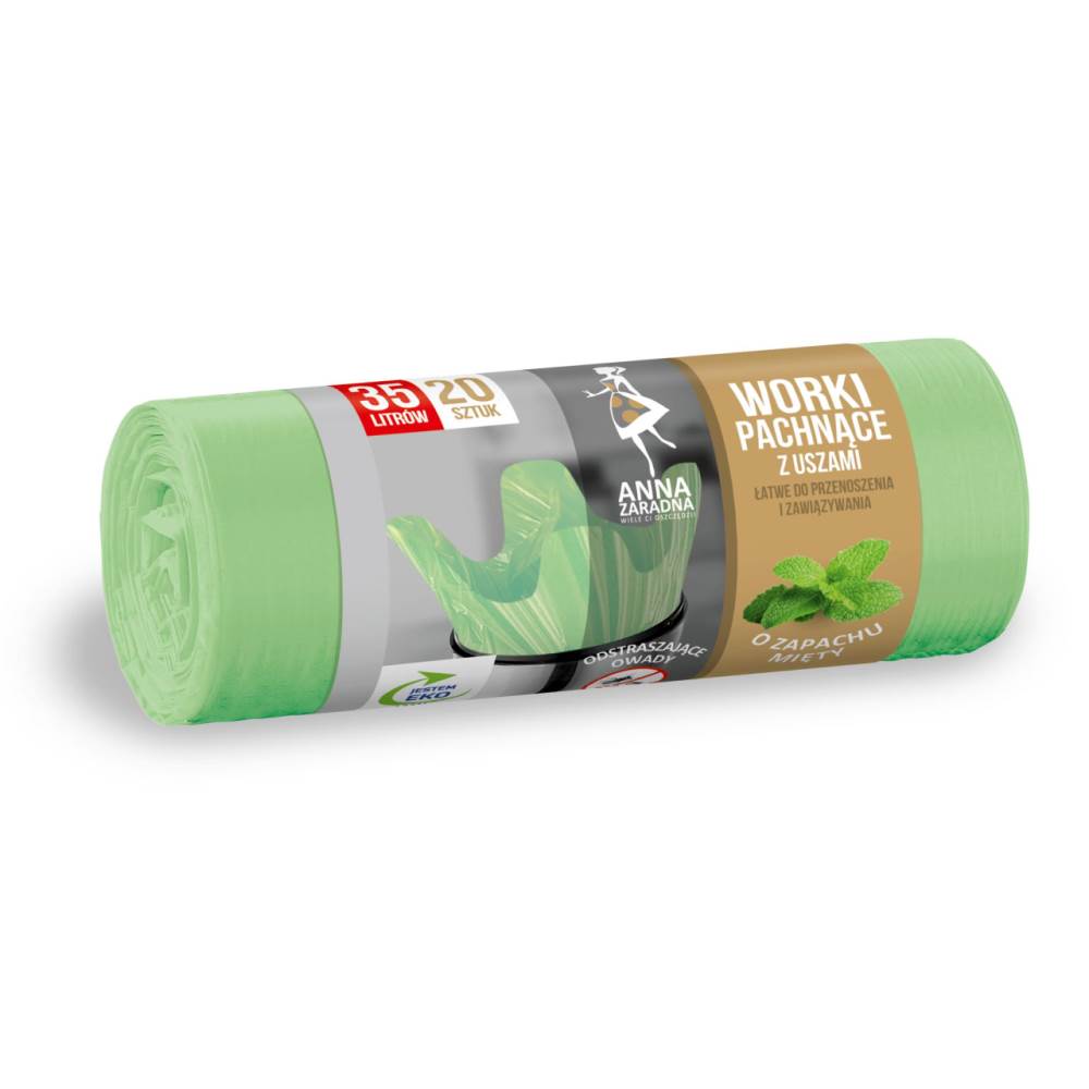 [27050652] Saci de gunoi menajer, 35 l, 20 buc, cu urechi de prindere, verde, ANA