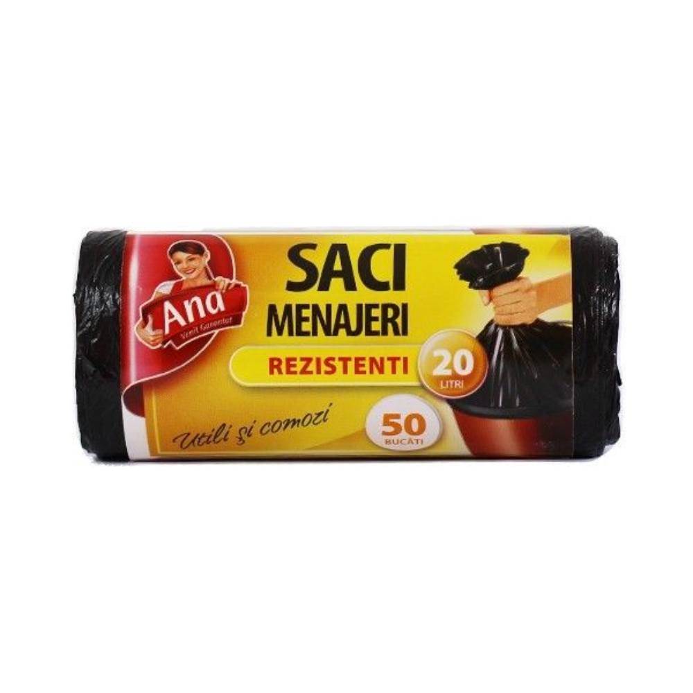 [27050663] Saci de gunoi menajer, 20 l, 50 buc, negru, ANA