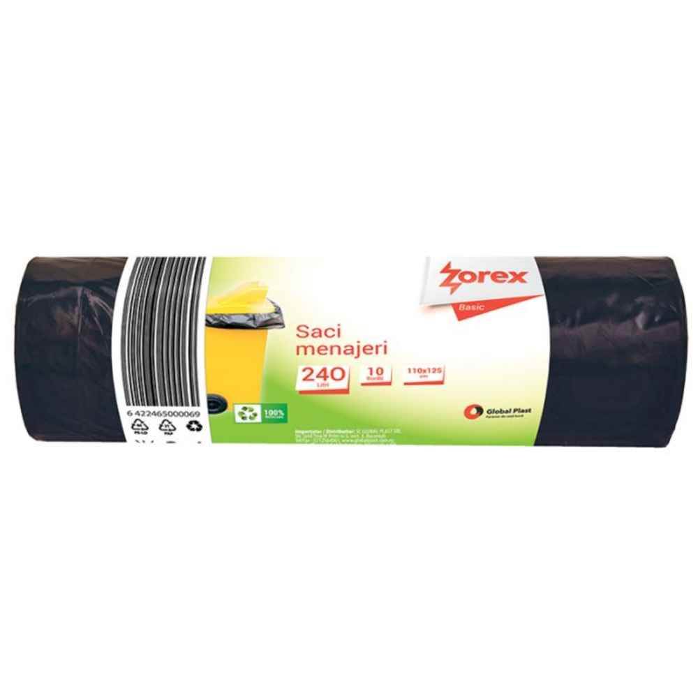 [71022603] Saci de gunoi menajer, 240 l, 10 buc, negru, ZOREX BASIC