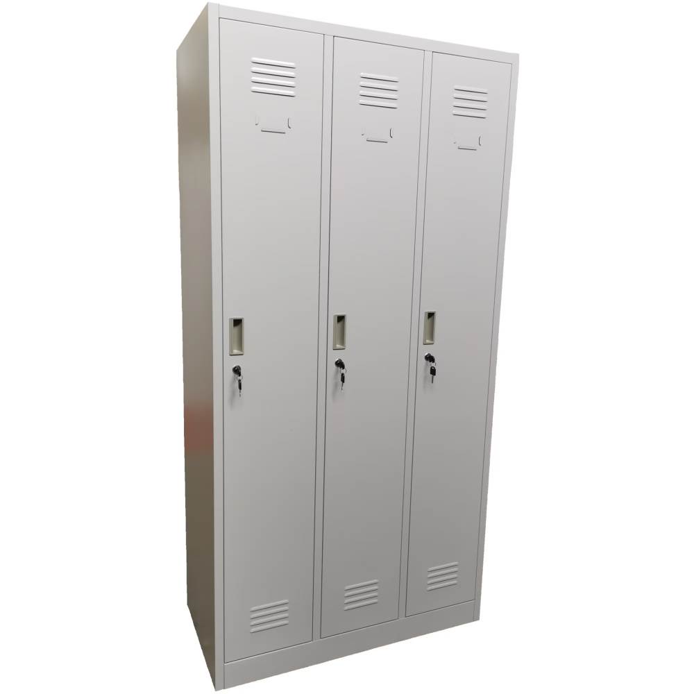 [15460707] Vestiar metalic, 3 compartimente, cu picioare, bara umerase, 900x450x1800mm, gri, B801/8 B4U, montat