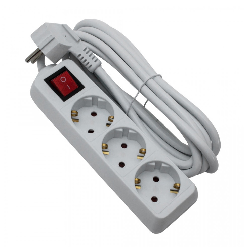 [70587755] Prelungitor 3 metri 3 prize schuko + Intrerupator cablu 3x1.5mm alb CN