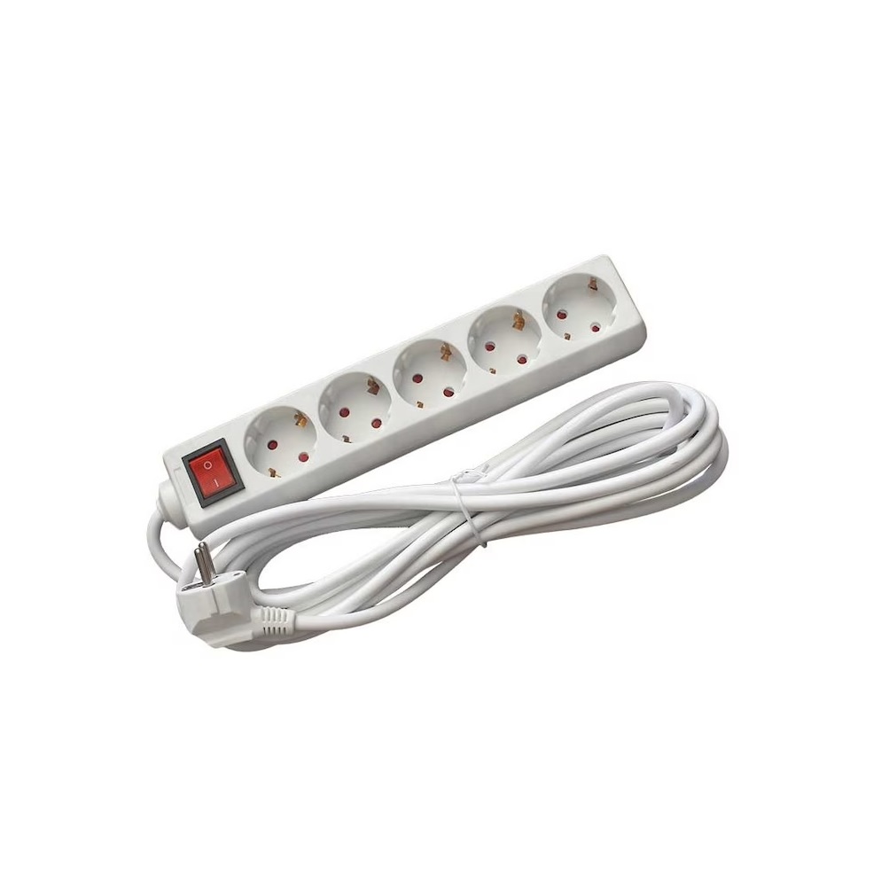 [70500869] Prelungitor 5 metri 5 prize schuko + intrerupator cablu 3x1mm alb CN