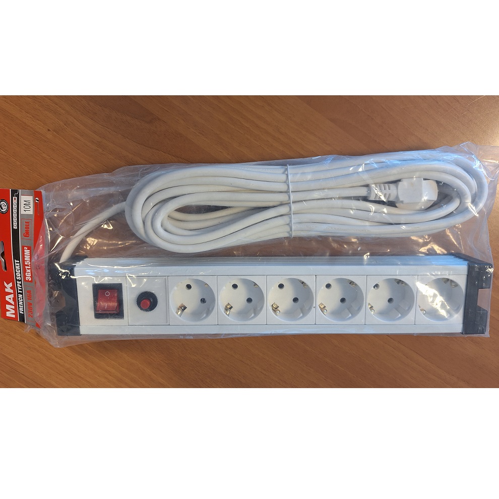 [70545130] Prelungitor 6 prize 10 m cablu 3x1.5mm cu intrerupator protectie reset CN