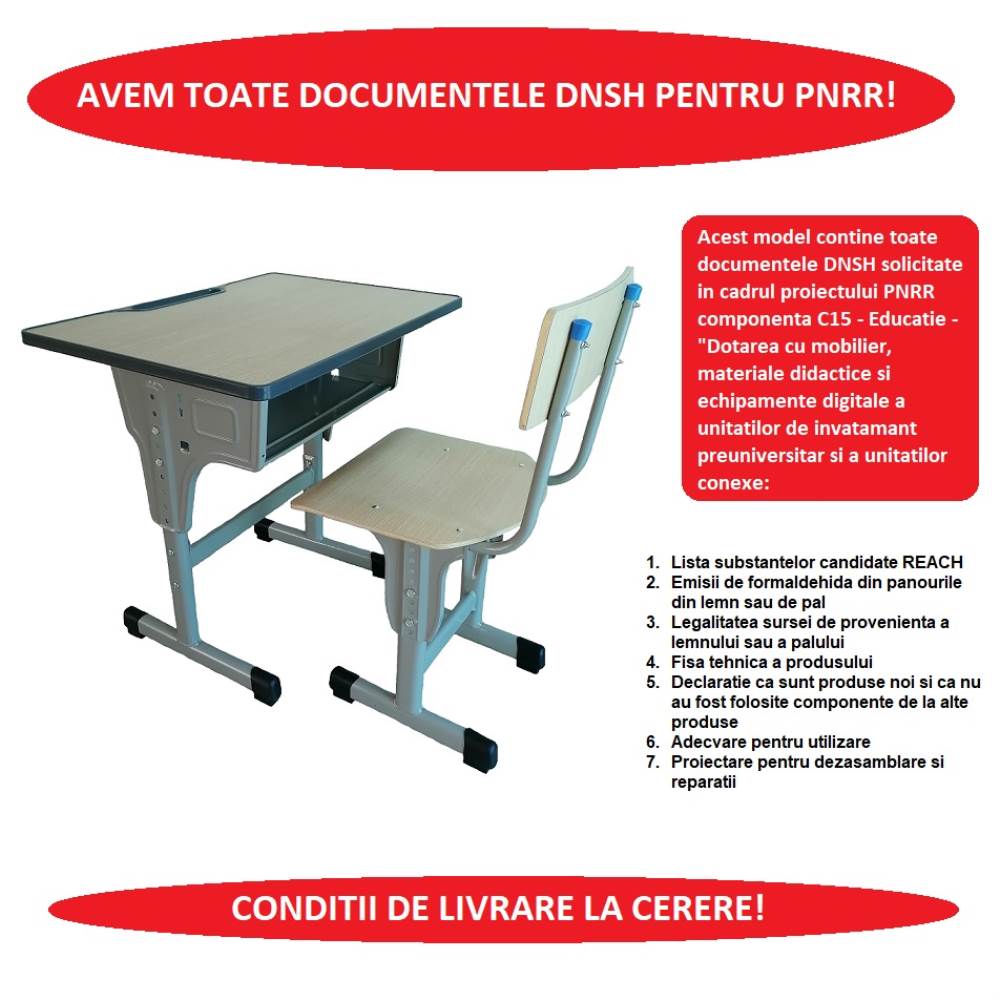 [16478509] Set banca scolara individuala reglabila METAL-lemn 700x500xh810 si scaun UNIVERSAL 2 B4U DNSH